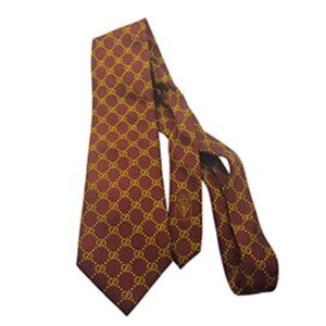 GUCCI GG LOGO SILK TIE GOLD BURGUNDY  GG